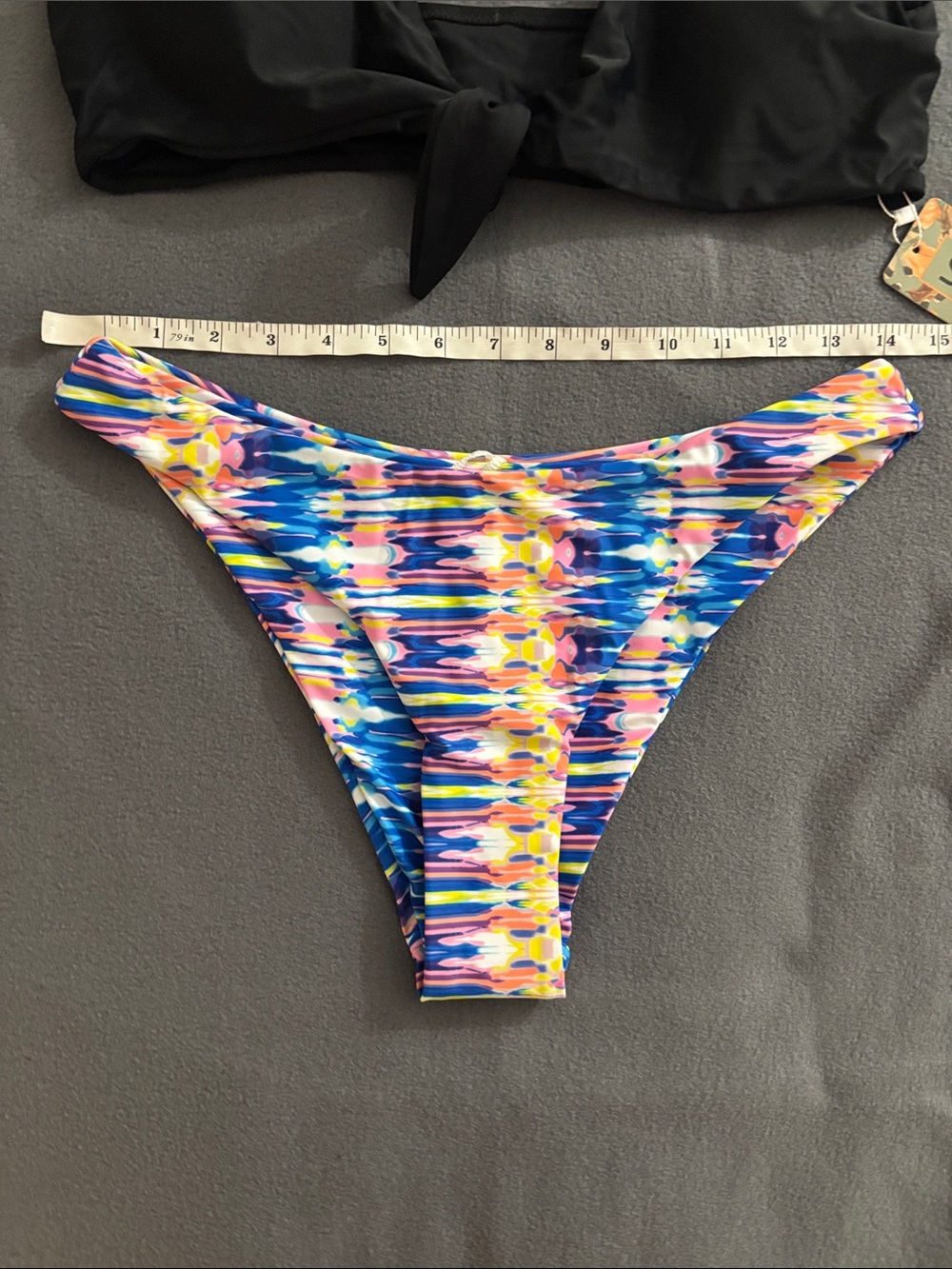 Shekini Bikini Set Black Tie Front Top Multicolor Bottoms NWT Women’s L - Picture 4 of 6